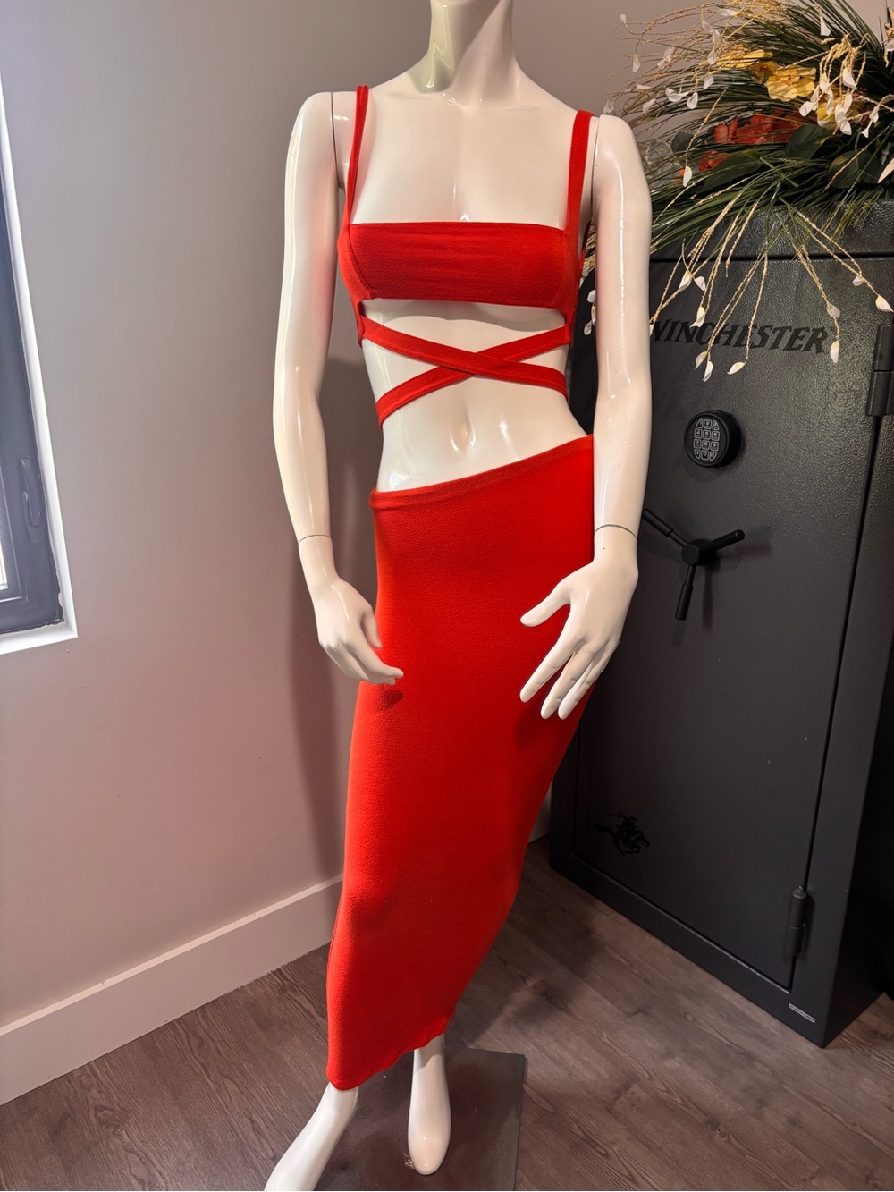 Oh Polly Red Strappy Cutout Maxi Skirt